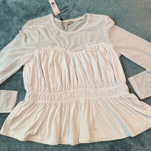BCBGeneration Tees White Long Sleeve Tired Top Women's Size XL. NWT